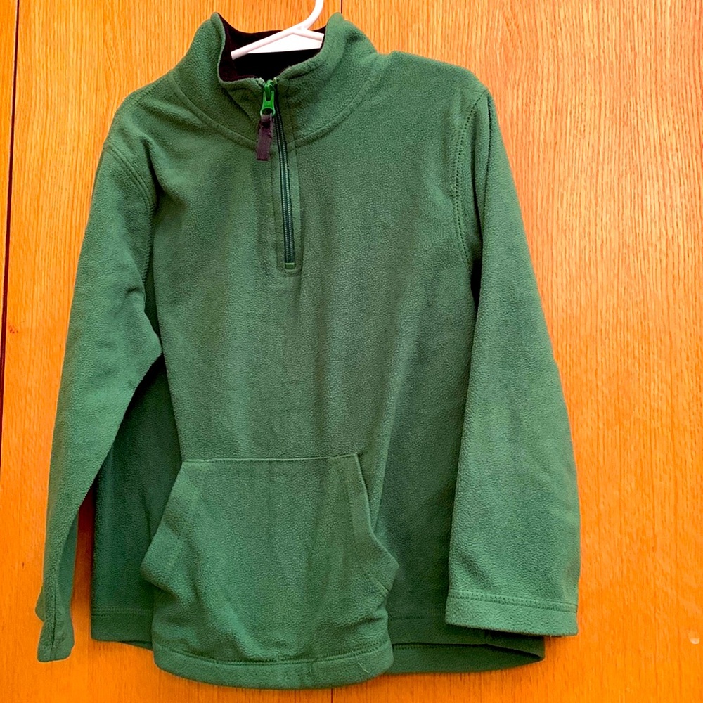 Arizona jeans pullover 1/2 zip fleece green boyβs size 7 kangaroo pocket VGUC